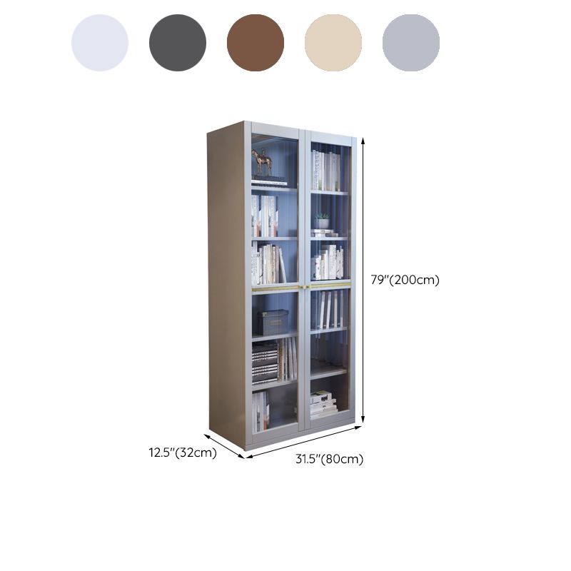 Glass Door Accent Cabinet Rubberwood Cabinet with 2 Doors and 5 Shelves