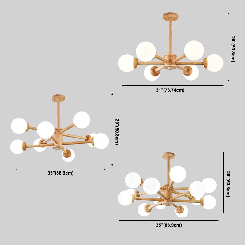 Globe Chandelier Light Fixtures Modern Multi-Head Beige Chandelier Lamp with Glass Shade