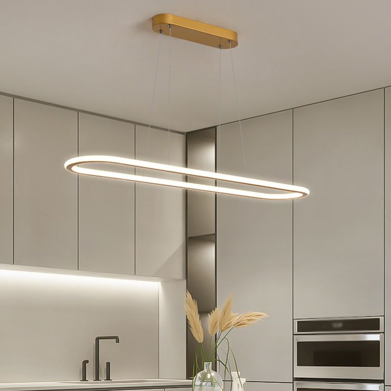 Minimalist Oval Island Lighting Fixture Metal Dinning Room LED Island Ceiling Light