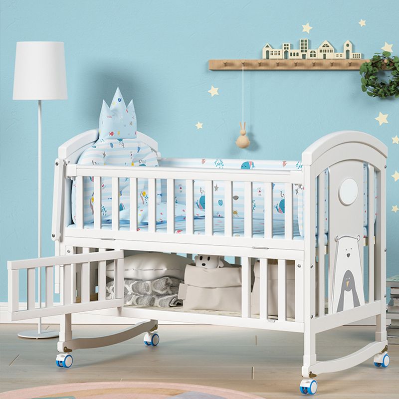 Solid Wood Contemporary Nursery Bed Rectangle Arched Crib with Guardrail