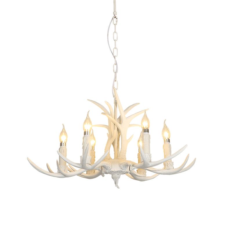 White Deer Horn Shaped Chandelier Lighting Classic Resin Living Room Pendant Light