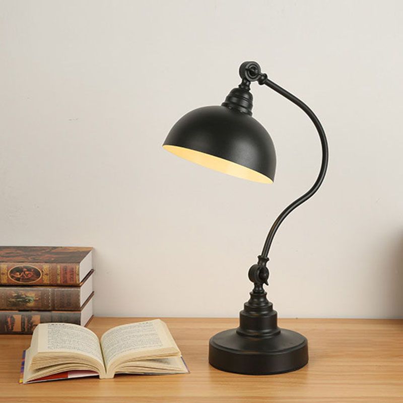 Luz de mesa ajustable de domo de metal Lámpara de tarea de sala de estudio de bombilla 1 en negro con brazo de cuello de cisne