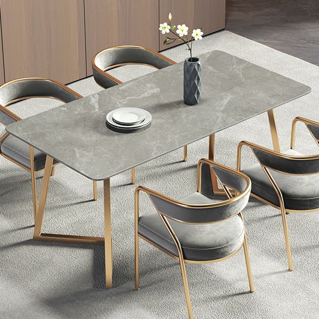 Mesa de comedor rectangular contemporánea de metal Mesa de piedra sinterizada con base de trineo