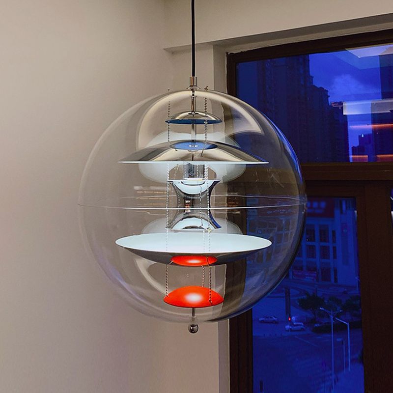 Clear Ball Shade Hanging Light Modern Pendent Lighting Fixture for Drawing Room