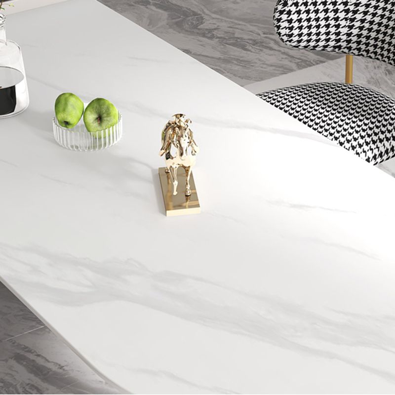 Modern Sintered Stone Dining Table  Contemporary White Table with Metal Base