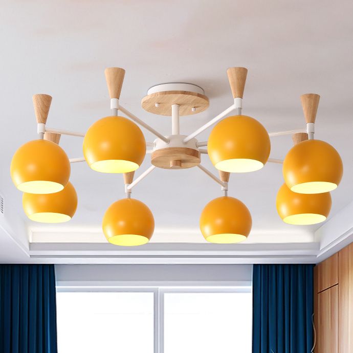 Macaron 3/6/8-Light Ceiling Lamp with Acrylic Shade Pink/Yellow/Blue Dome Semi Flush Pendant