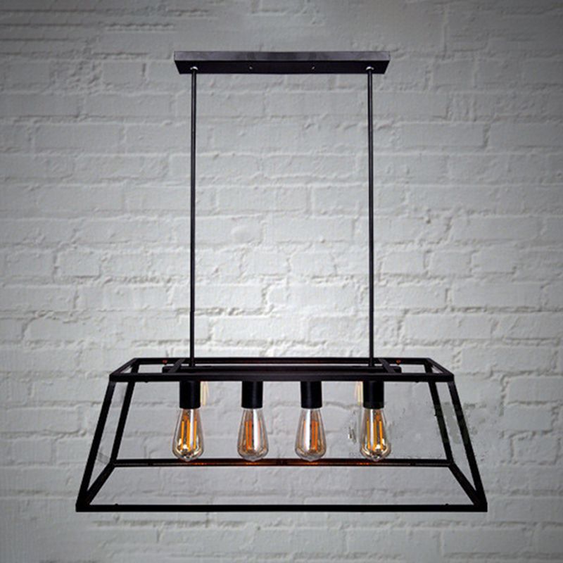 Industrial Glass Island Light Black 4 Lights Island Pendant for Restaurant