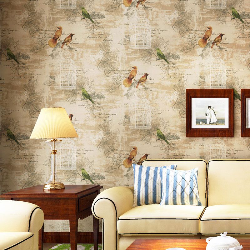 Rustic Bird and Blossom Wallpaper in Neutral Color Home Decorative Wall Covering, 33' by 20.5"