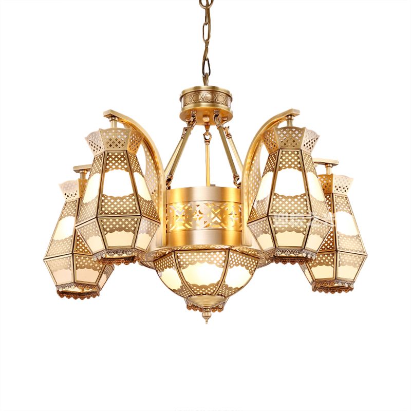 8 teste Diamond Candant lampadario in stile arabo vetro opale appeso con braccio curvo