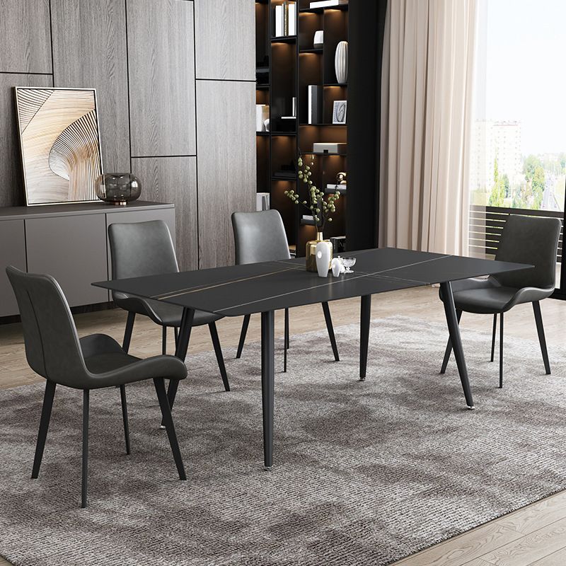 Industrial Dining Table with Black Stone Rectangle Dining Table for Kitchen