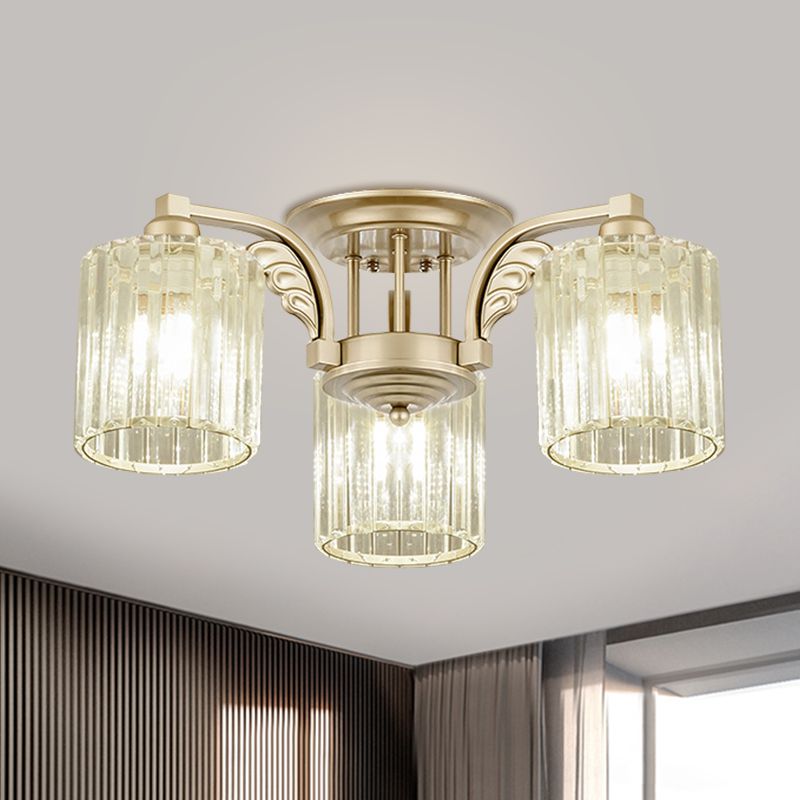 Lámpara de techo de cilindro de 3/9 luces Moderna de cristal transparente Semi Flush Mount Lighte para dormitorio
