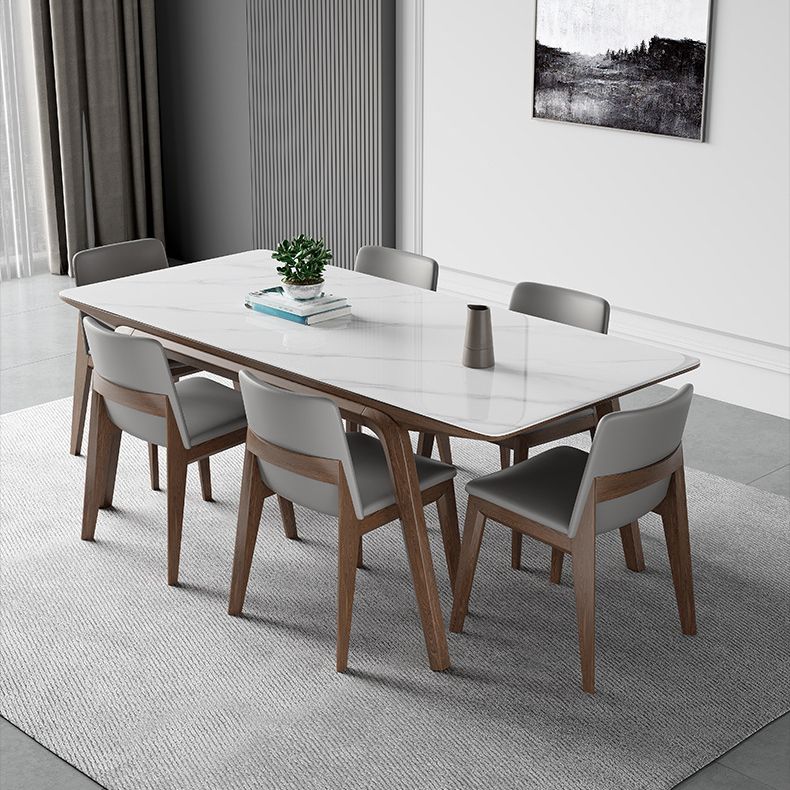 Modern Style Rectangle Table Sintered Stone Table with Wooden Legs for Home Use