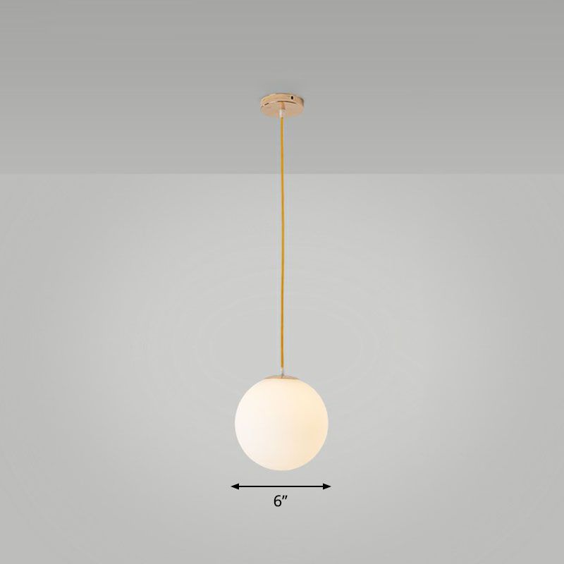White Glass Spherical Suspension Lighting Minimalism 1 Head Ceiling Pendant Light over Table