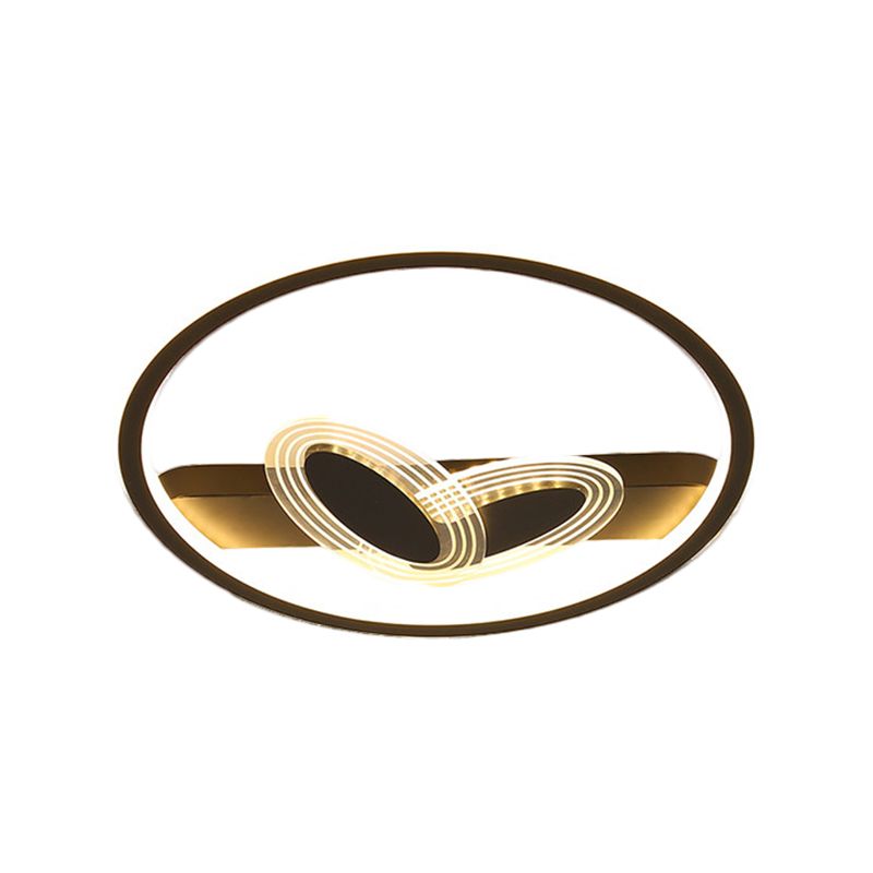 Ring and Bow Flush Mount Modernist Metal Black/Gold LED Ceiling Flush in Warm/White Light, 16"/19.5" Wide