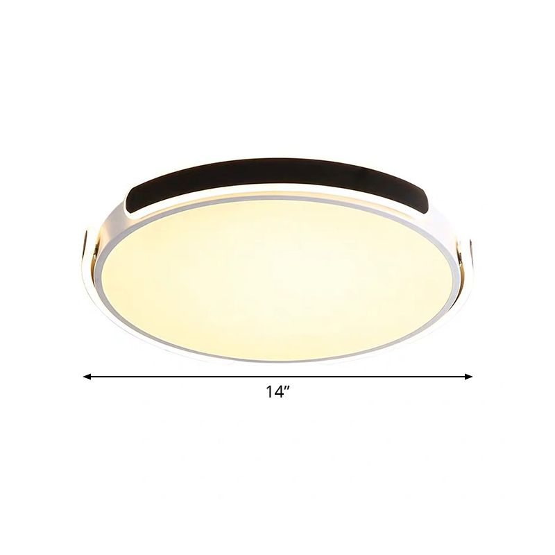 14"/18"/21.5" W Nordic LED Flush Mount Acrylic Black-White Round Ceiling Light with Riveted Side Strap, Warm/White Light