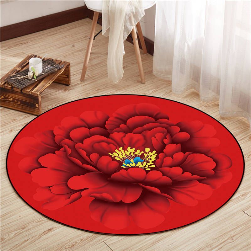 Round Multicolor Floral Print Rug Polyester Carpet Bionic Stain Resistant Indoor Rug for Living Room