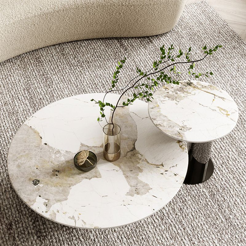 Glam Round Slate Cocktail Table Stainless Steel Abstract Coffee Table