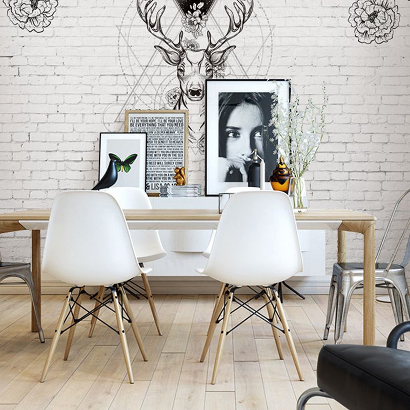 Scandinavian Mural Black and White Deer and Flower Large Wall Decor, Personalized Size Available