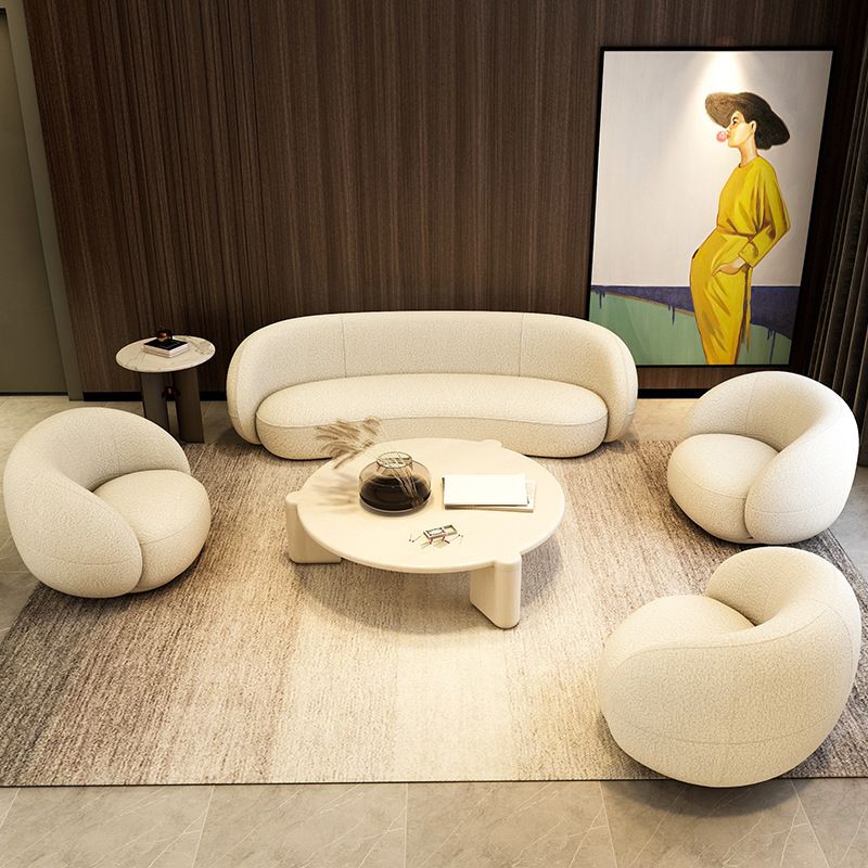 Modern Simple Curved Sofa 29.53"h Sloped Arm Wool Sofa in White