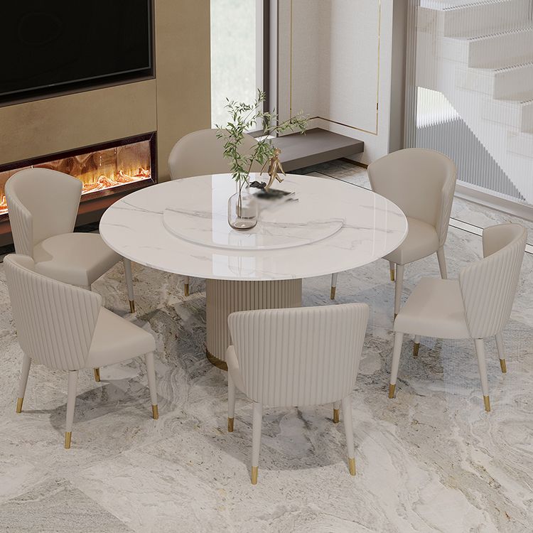 Modern 1/4/5/7 Pieces Round Dining Set Sintered Stone Dining Table Set with Leather Chairs