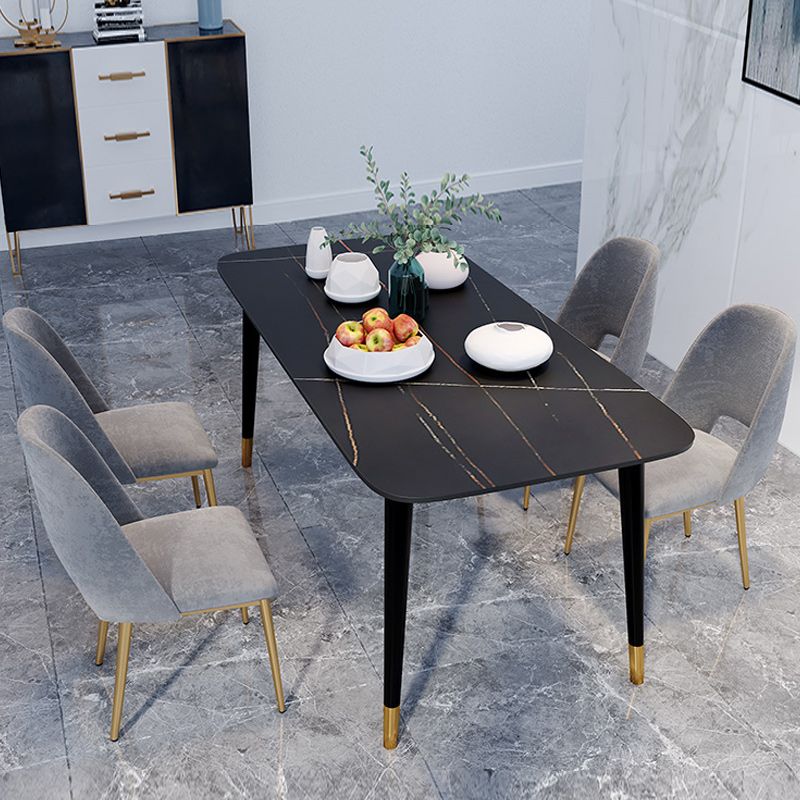 Rectangle Black Base Dining Table Modern Stone 4 Iron Legs Table