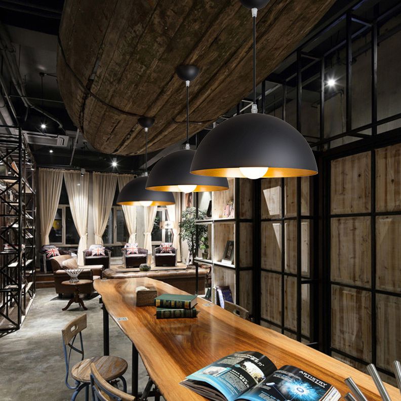 Black and Gold Inner Geometric Pendant Industrial Retro Metal 1-Light Bistro Hanging Light