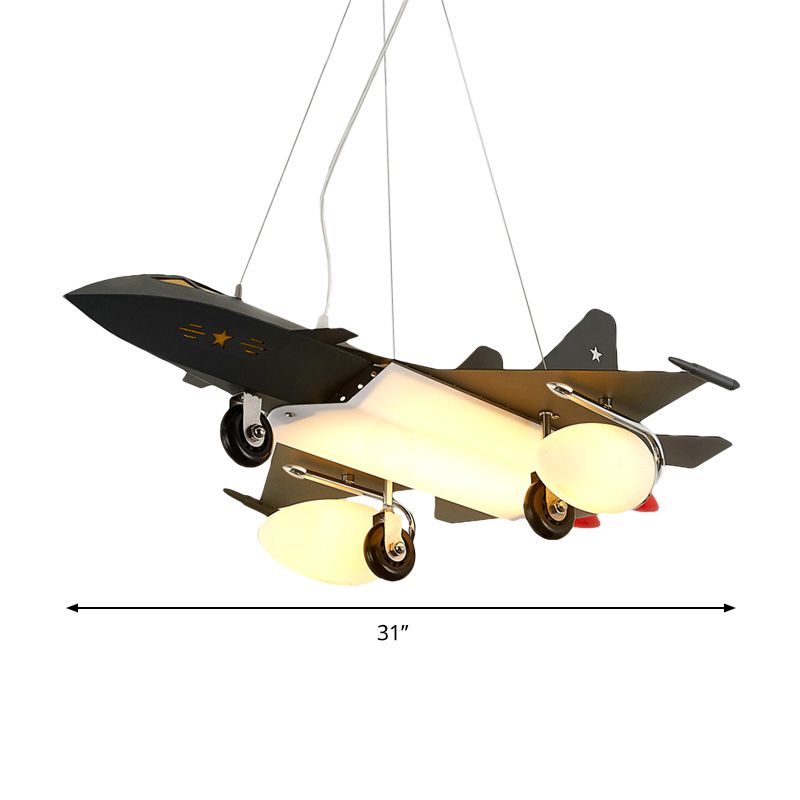 Nordic Fighter Plane Chandelier Metal Hanging Ceiling Lamp in Black for Dining Room