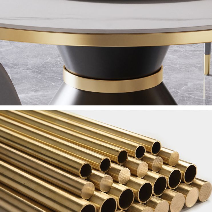 Contemporary Sintered Stone Dining Table Round Table with Metallic Base