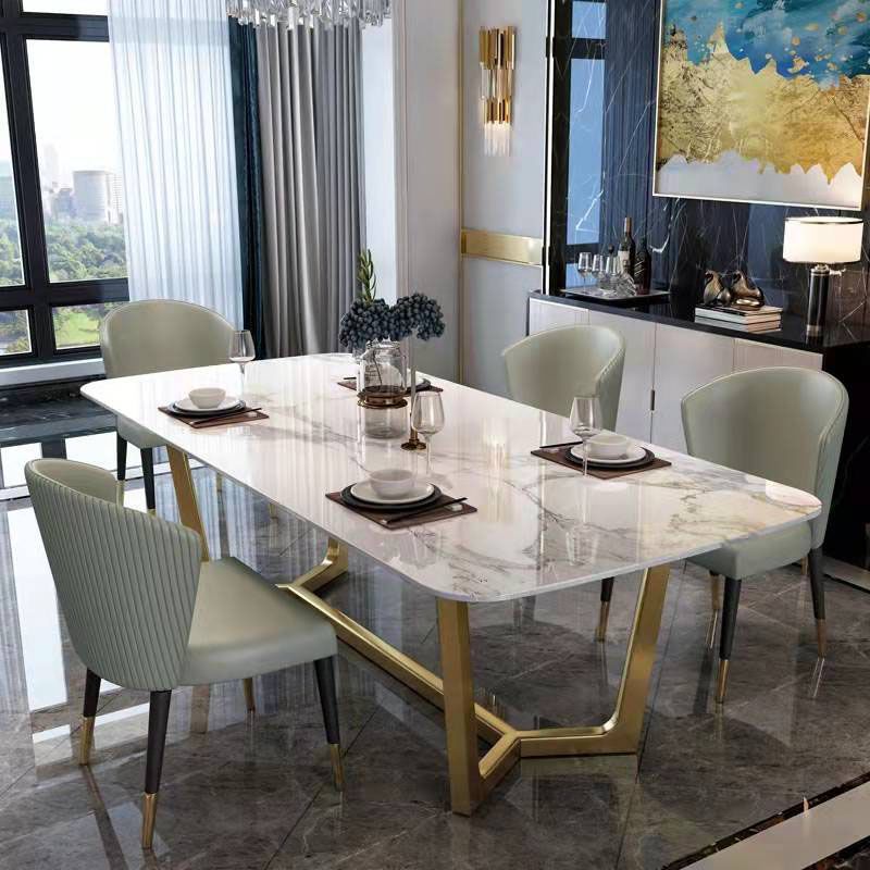 Traditional Luxury Table White Stone Rectangle Dining Table for Home
