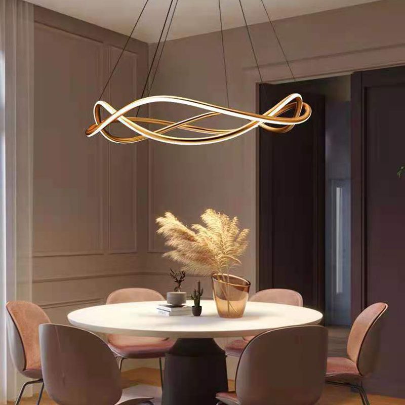 2 Lights Wave Pendant Chandelier Modern Style Metal Hanging Lamps