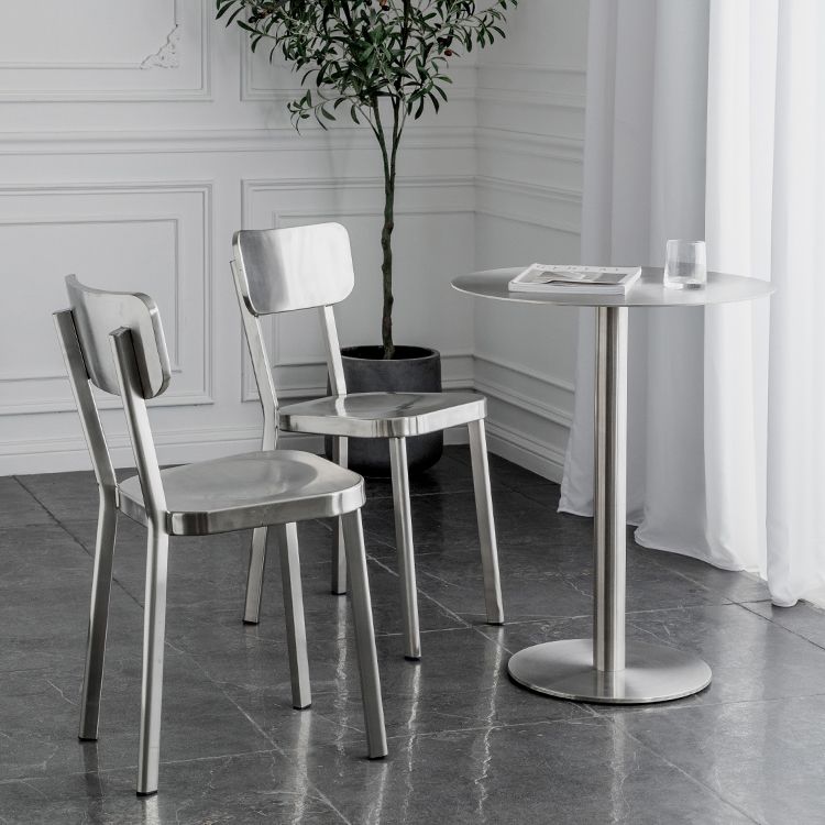 Mesa de comedor industrial mesa de acero inoxidable con base de pedestal para cocina