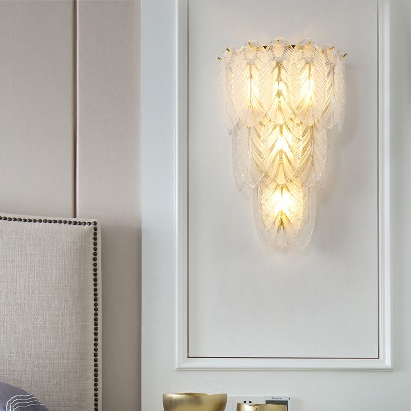 Leaf Flush Mount Wall Sconce Postmodern Crystal Gold Wall Light for Living Room
