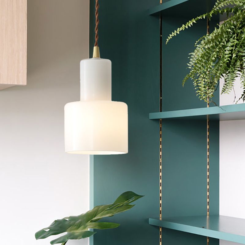 1 cylindre léger lampe suspendue moderne en verre de lait simple pendentif léger en blanc pour chambre de bureau