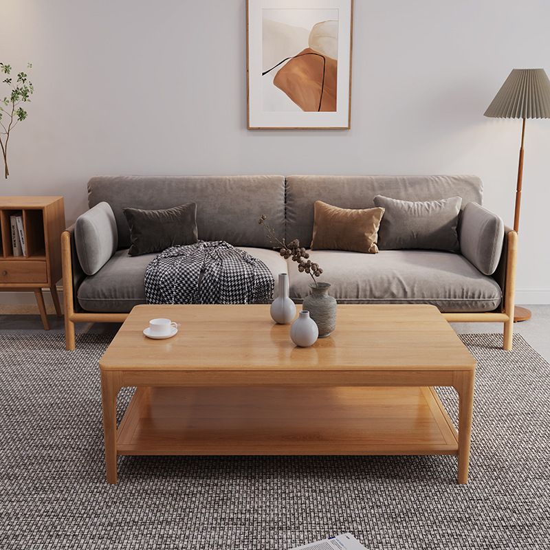 Modern Wooden 4 Legs Coffee Table with Shelf Rectangular Cocktail Table in Oak/Walnut