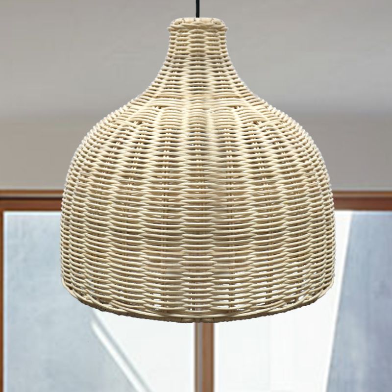 10"/14" Wide Asia Single Pendant Light Beige Cloche Ceiling Suspension Lamp with Bamboo Lamp Shade