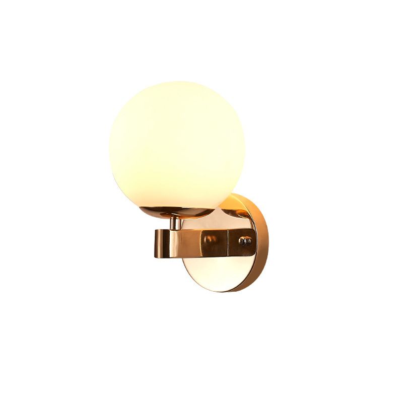 Single Bulb Wall Mounted Light with Sphere Opaline Glass Vintage Style Bedroom Wall Sconce in Chrome/Gold