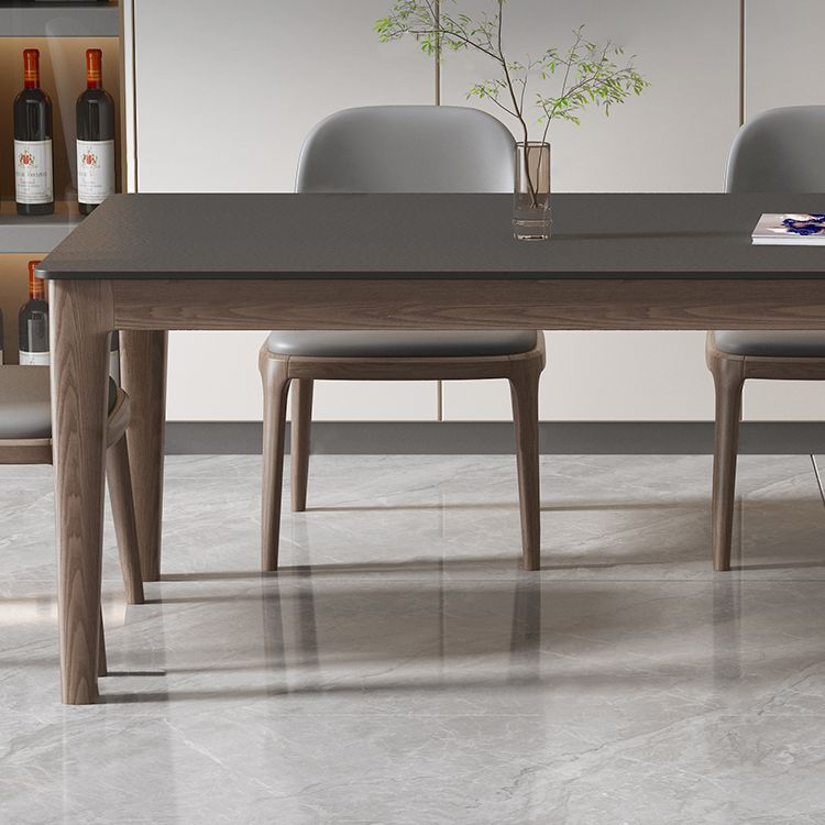 Modern Rectangle Stone Dining Table Solid Wood Legs for Dining Room