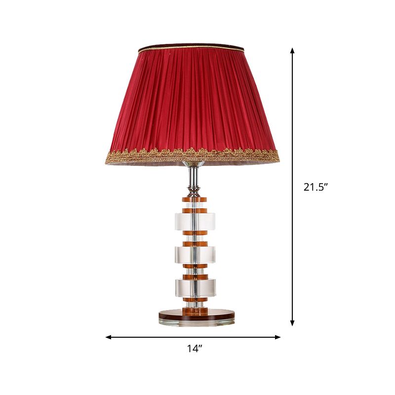 1-Head Living Room Nightstand Lighting Modern Red Table Lamp with Round Clear Crystal