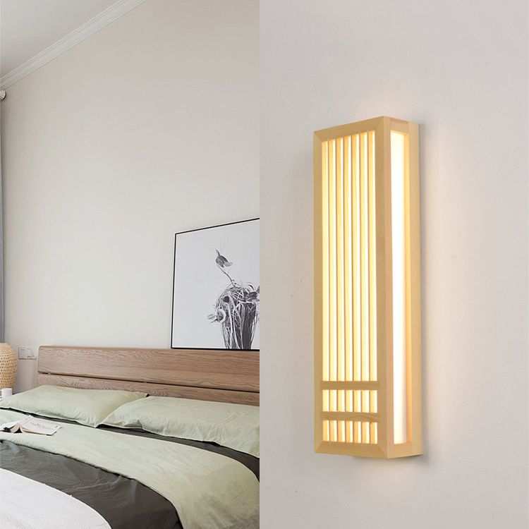 Luces de apliques de pared rectangular de estilo contemporáneo madera 1 lámpara de luz