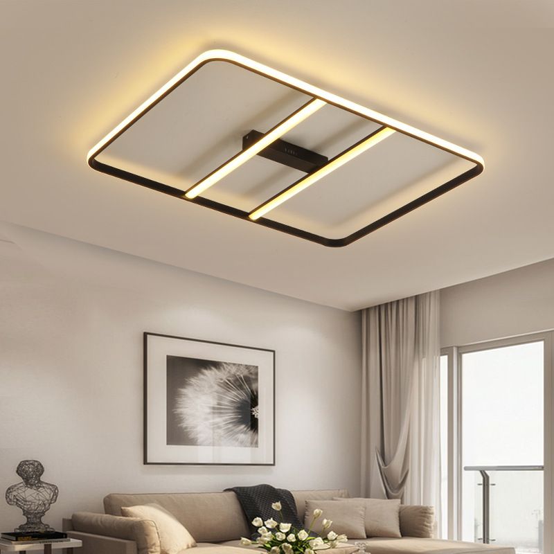 Moderne LED Semi Flush Lighting met metalen schaduw Zwart rechthoek Semi -spoelbevestiging Plafondlamp in wit/warm licht, 12 "/23.5" breed