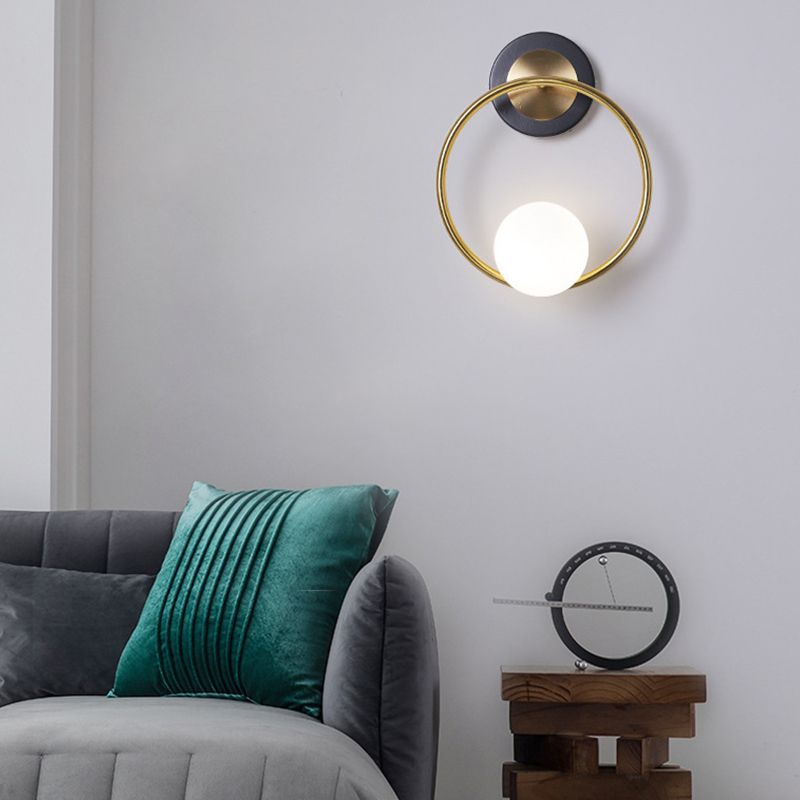 Discina de pared de vidrio blanco 1 lámpara de luz montada en la pared para sala de estudio