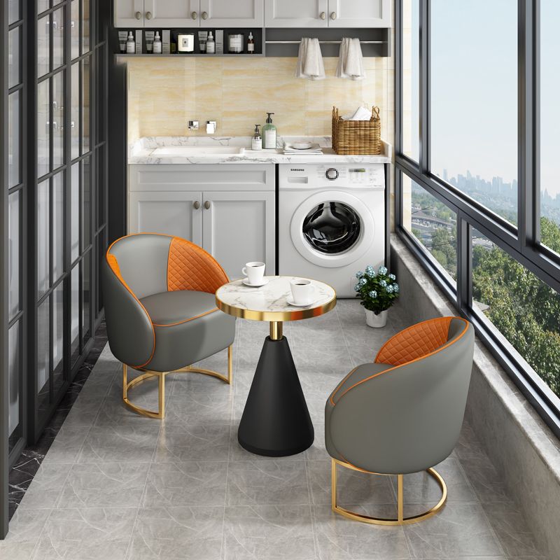 Modern Round Shape Dining Room Chair and Table Set with 2 Chairs