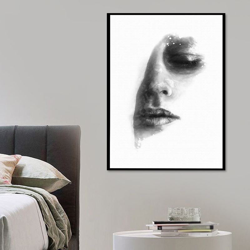 Minimalismus-Wandkunst mit Frauengesicht, strukturierte Leinwand in dunklen Farben, Wanddekoration für den Flur