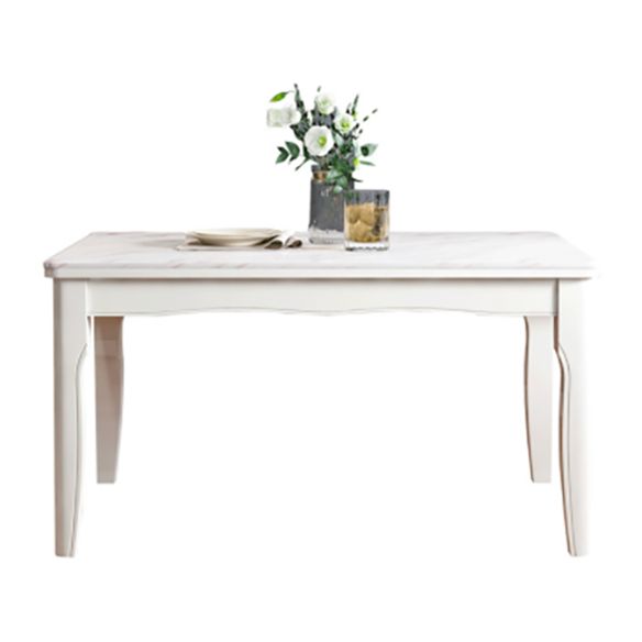 Set da pranzo in marmo in stile contemporaneo con tavolo fisso bianco e base a 4 gambe