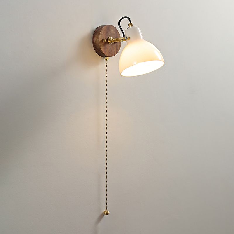 Japanese Style Wall Light Dome Shape Wall Lamp with Glass Shade for Living Room