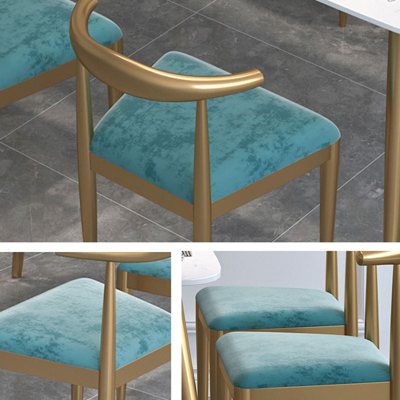 Contemporary Dining Set 1/2/5 Pcs Marble Dining Table with Cow Horn Chairs