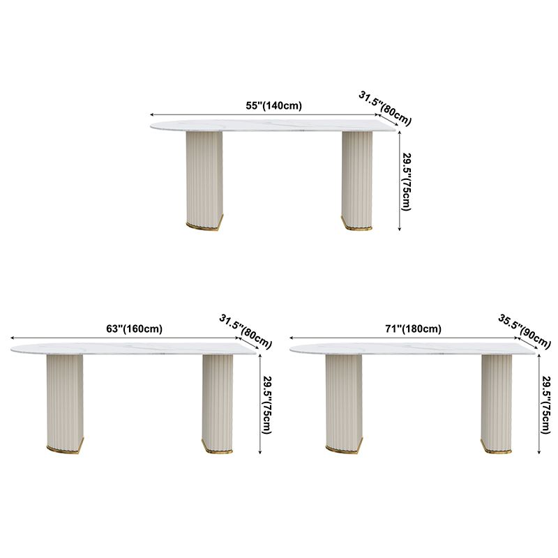 Irregular Island Sintered Stone Dining Table Modern Table in White with Metal Double Pedestal