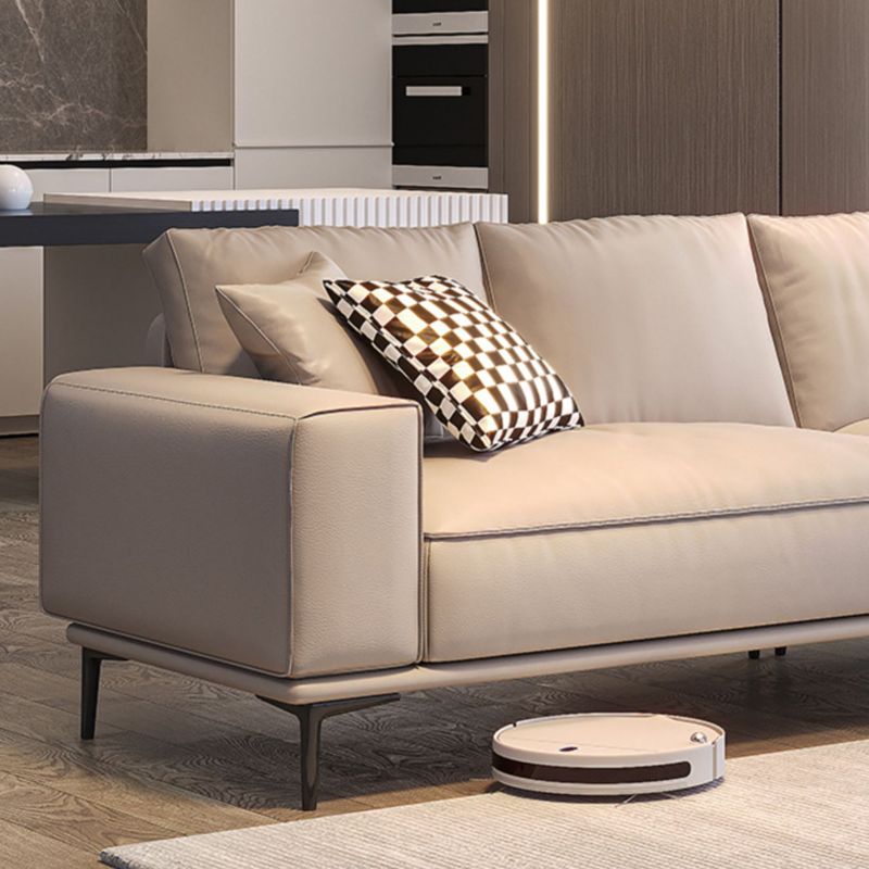 Contemporary Genuine Leather Pillows Square Arm Living Room Seating