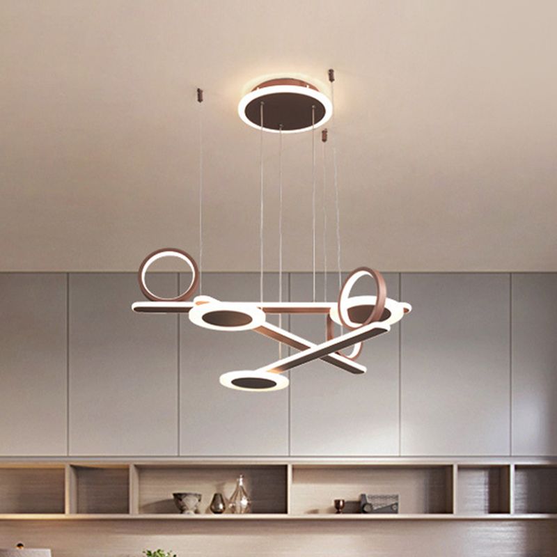 Luz de suspensión LED acrílica contemporánea de la lámpara del colgante de anillo de café con luz cálida/blanca, 31.5 "/39" de ancho