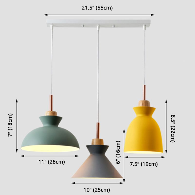 3-Light Macaroon Style Hanging Light Aluminum Shade Nordic Simplicity Pendant Light in Multi Color for Dining Room Bedroom